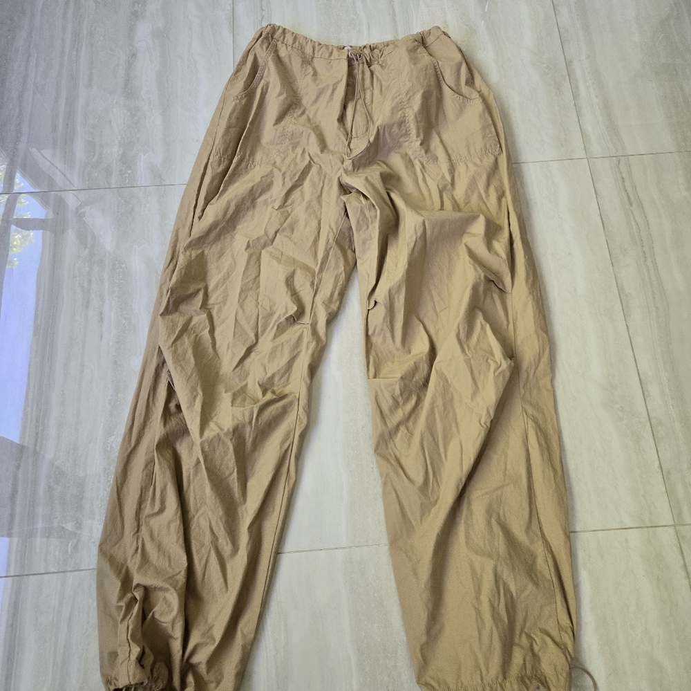Women's Solid Drawstring-Waist Cotton Parachute Pants